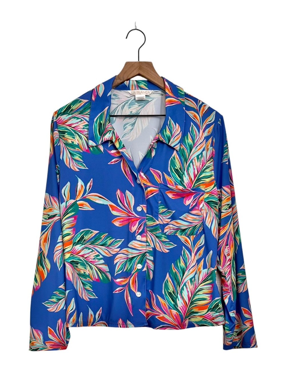 La Blanca Blue Tropical Leaf Print Lounge or Pajama Top